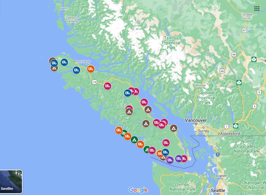 Vancouver Island campgrounds map