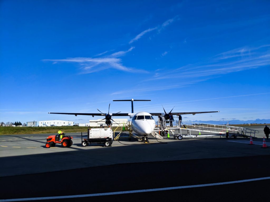 Small propeller plane on tarmac at Comox Airport